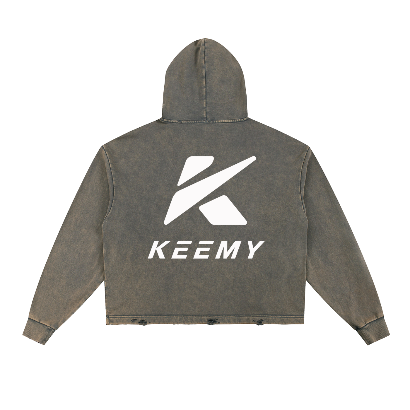 KEEMY Vintage Washed Frayed-Hem Hoodie