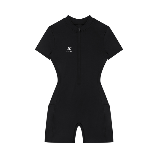 KEEMY Women's Quarter-Zip Short Sleeve Romper