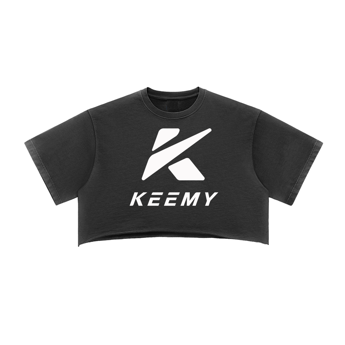 KEEMY Snow Washed Raw Edge Crop Top