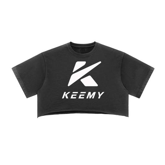 KEEMY Snow Washed Raw Edge Crop Top