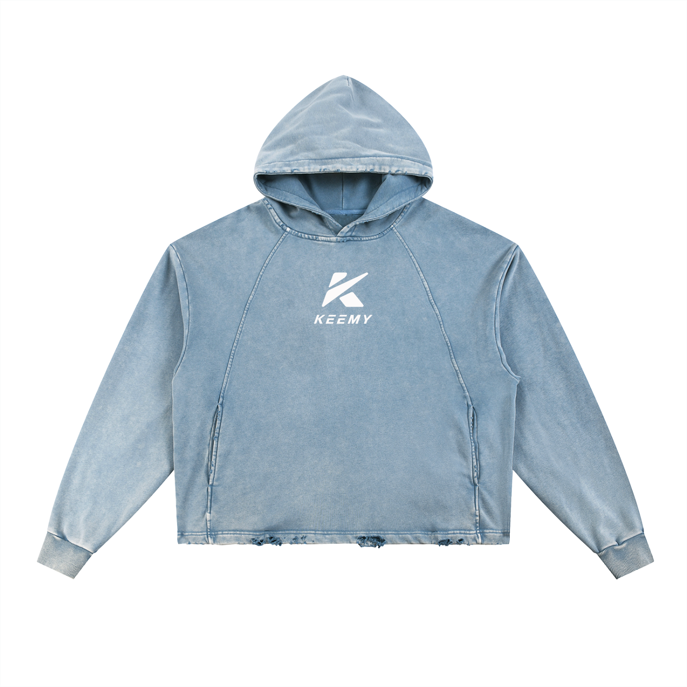KEEMY Vintage Washed Frayed-Hem Hoodie