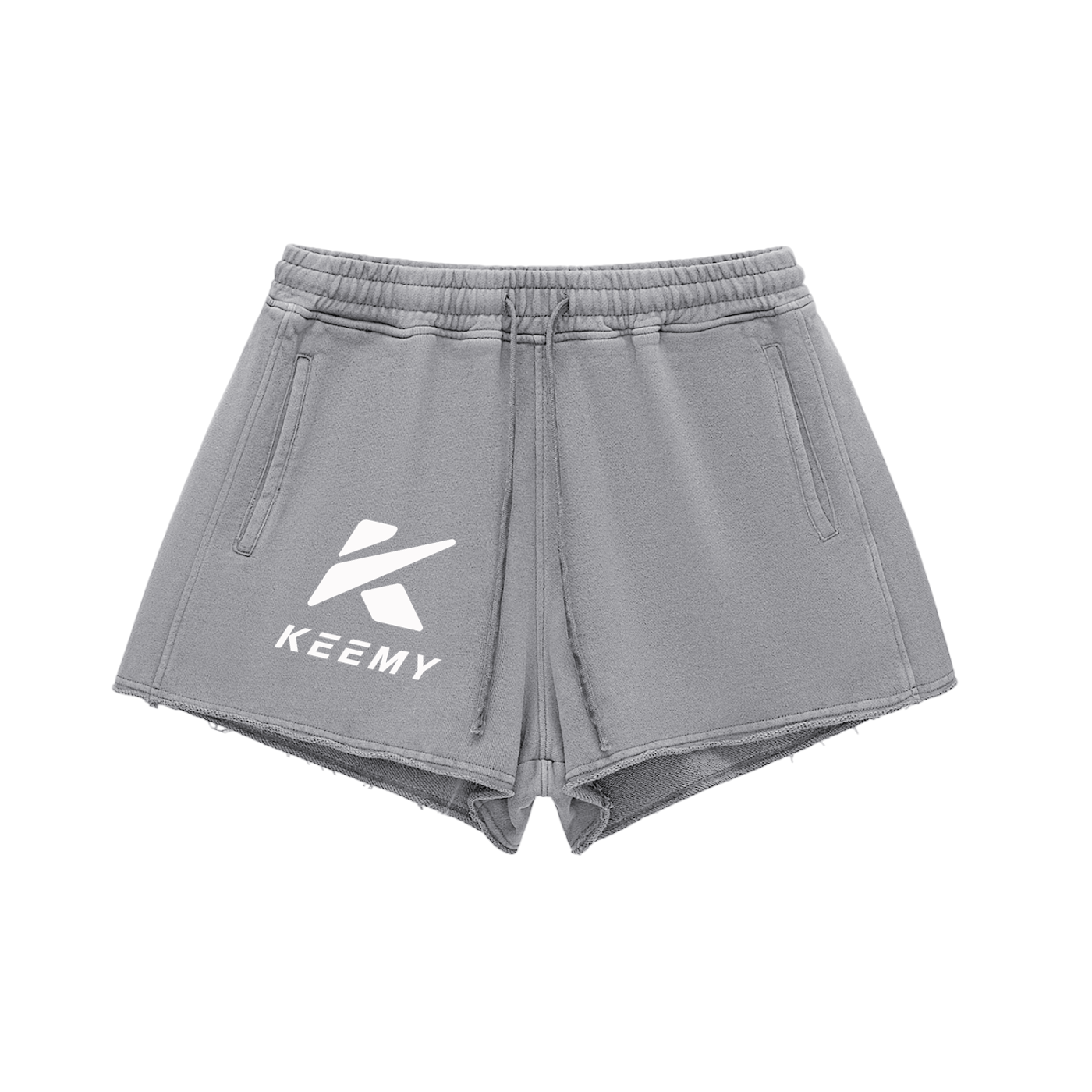 KEEMY Snow Washed Raw Edge Drawstring Shorts