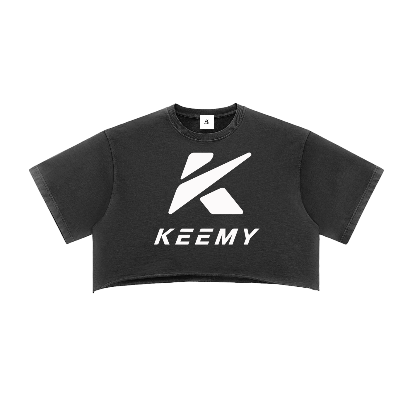 KEEMY Snow Washed Raw Edge Crop Top