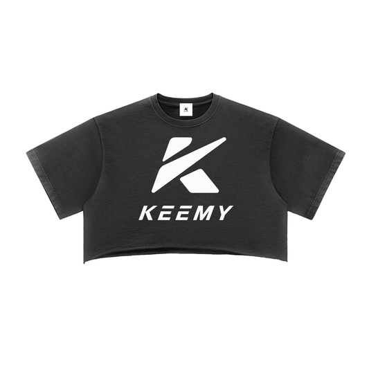 KEEMY Snow Washed Raw Edge Crop Top